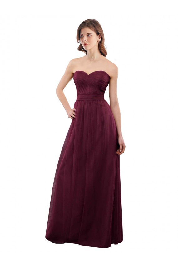 Tulle Low Back Long Sweetheart Burgundy A-Line Bridesmaid Dress Plymouth
