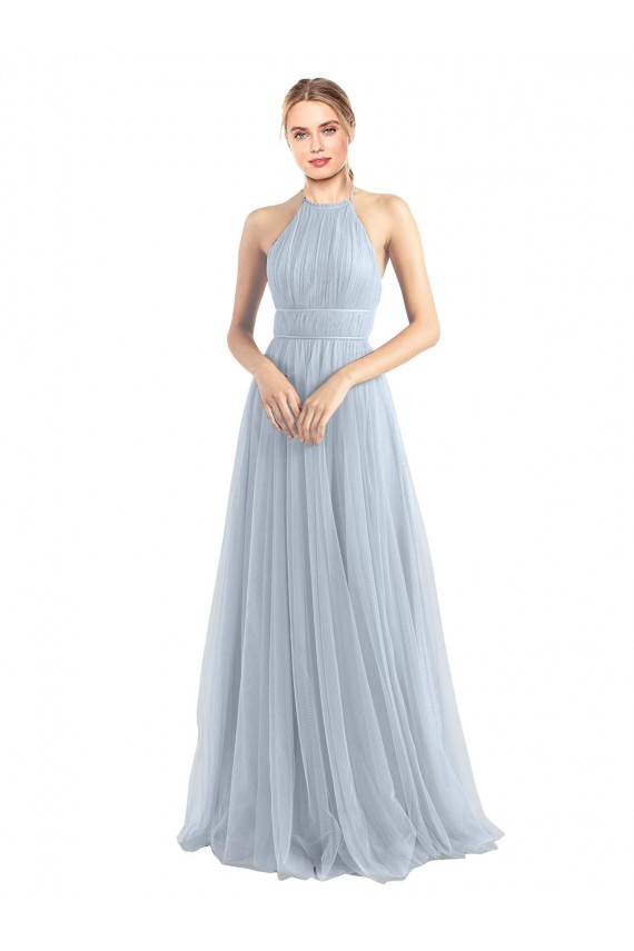 Tulle Criss Cross Back Long Halter Neck A-Line Bridesmaid Dress Plymouth