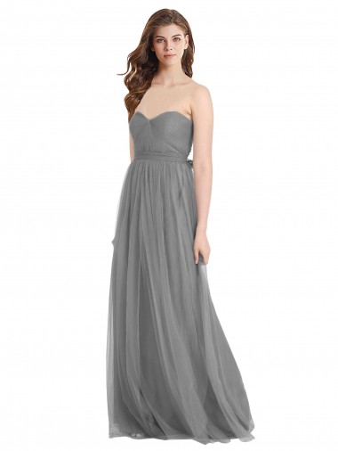 Tulle Long Sweetheart Slate Grey A-Line Bridesmaid Gown Plymouth