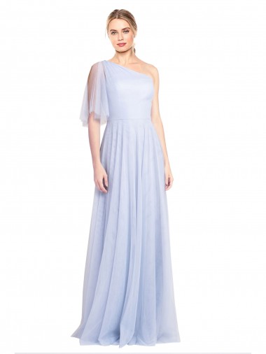 Tulle Long One Shoulder Light Sky Blue A-Line Bridesmaid Dress Plymouth