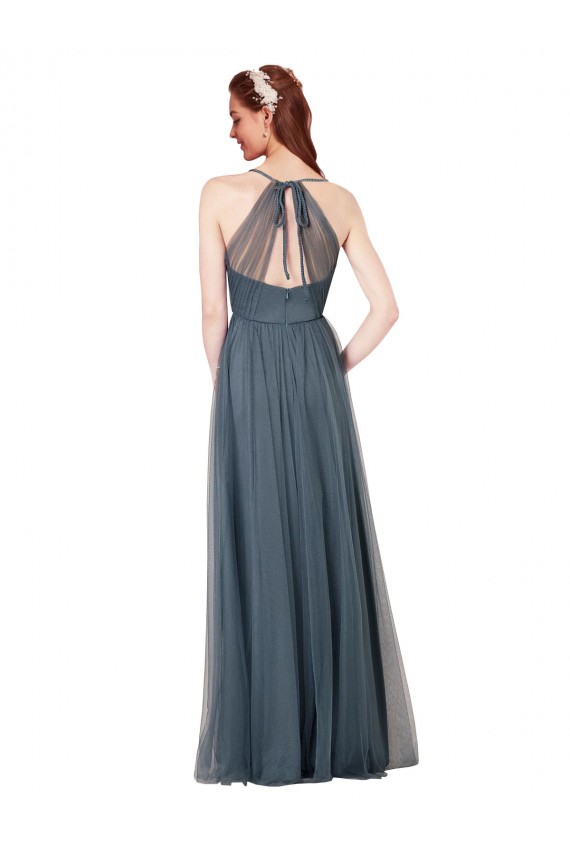 Tulle Keyhole Back Long Spaghetti Straps A-Line Bridesmaid Dress Plymouth