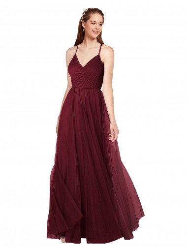 Tulle Keyhole Back Long Spaghetti Straps A-Line Bridesmaid Dress Plymouth