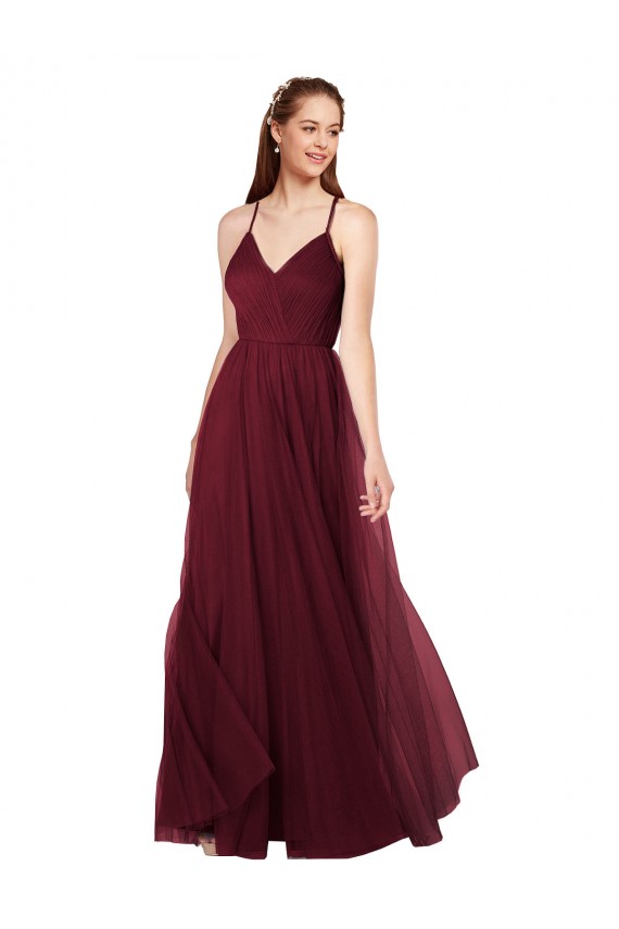 Tulle Keyhole Back Long Spaghetti Straps A-Line Bridesmaid Dress Plymouth