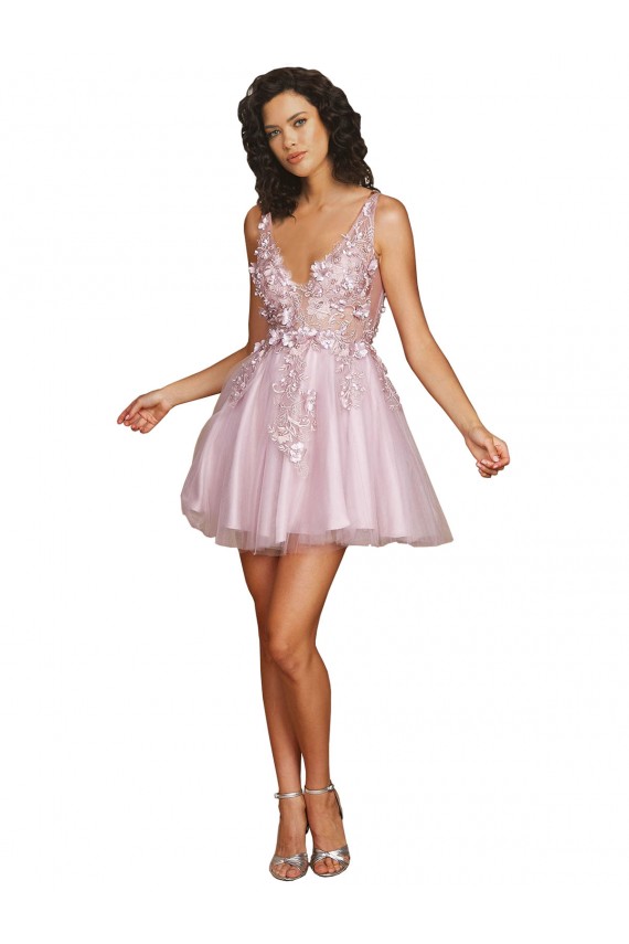 Tulle V-Back Short V-Neck A-Line Bridesmaid Dress Plymouth