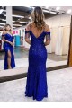Velvet Sequin Long Spaghetti Straps Sheath Prom Dress / Evening Dress Plymouth