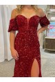 Velvet Sequin Court Train Off the Shoulder Sheath Prom Dress / Evening Dress Plymouth
