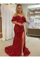 Velvet Sequin Court Train Off the Shoulder Sheath Prom Dress / Evening Dress Plymouth