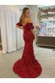 Velvet Sequin Court Train Off the Shoulder Sheath Prom Dress / Evening Dress Plymouth