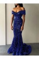 Velvet Sequin Sweep Train Off the Shoulder Mermaid Prom Dresses Plymouth