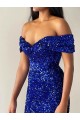 Velvet Sequin Sweep Train Off the Shoulder Mermaid Prom Dresses Plymouth