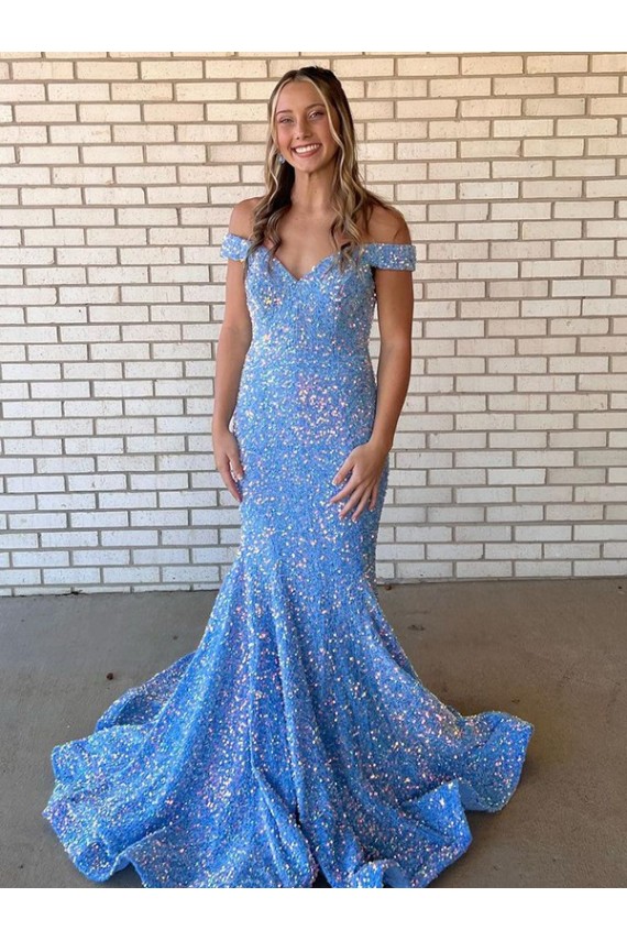 Velvet Sequin Long Off the Shoulder Mermaid Prom Dress / Evening Dress Plymouth