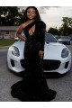 Velvet Sequin Long Sleeves One Shoulder Black Sheath Prom Dress Plymouth