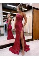 Velvet Sequin Sweep Train One Shoulder Mermaid Evening Dress Plymouth
