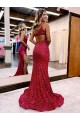 Velvet Sequin Sweep Train One Shoulder Mermaid Evening Dress Plymouth