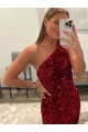 Velvet Sequin Sweep Train One Shoulder Sheath Prom Dress Plymouth