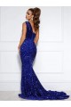 Velvet Sequin Court Train One Shoulder Mermaid Prom Dress / Evening Dress Plymouth