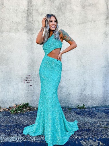 Velvet Sequin Sweep Train One Shoulder Mermaid Prom Dresses Plymouth