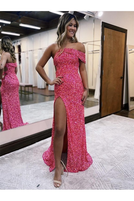 Velvet Sequin Sweep Train One Shoulder Sheath Evening Gown Plymouth