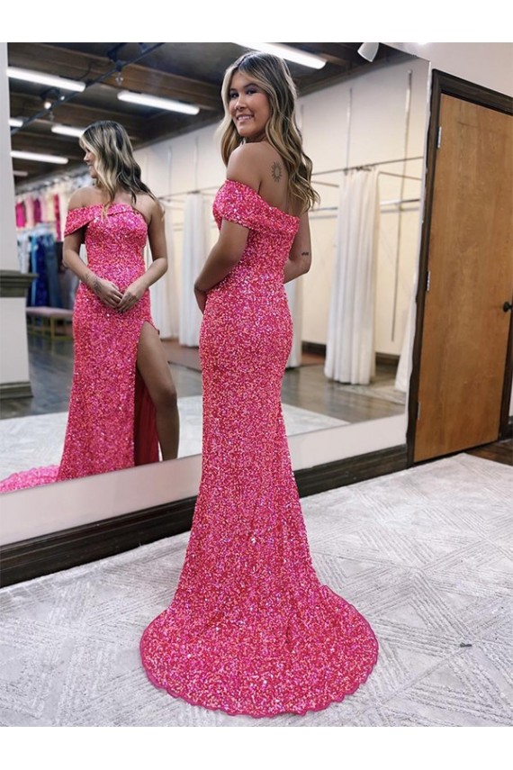 Velvet Sequin Sweep Train One Shoulder Sheath Evening Gown Plymouth