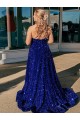 Velvet Sequin Sweep Train One Shoulder A-Line Prom Dress / Evening Gown Plymouth
