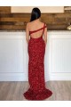 Velvet Sequin Sweep Train One Shoulder Sheath Prom Dress Plymouth