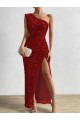 Velvet Sequin Long One Shoulder Sheath Prom Dress / Evening Dress Plymouth