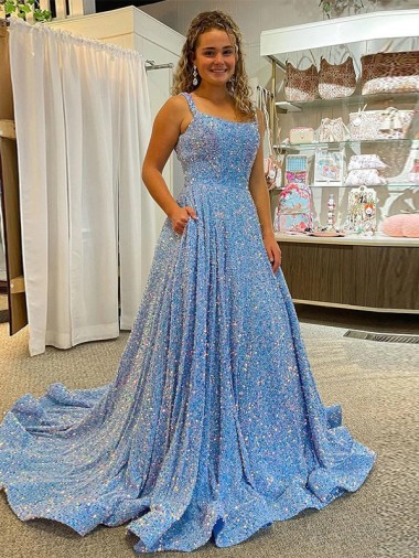 Velvet Sequin Court Train Scoop Neck A-Line Prom Dress / Evening Dress Plymouth