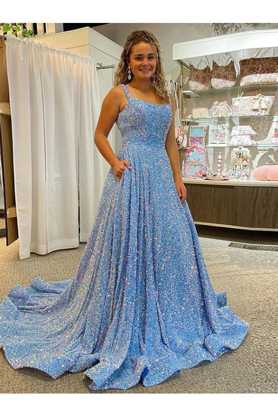 Velvet Sequin Court Train Scoop Neck A-Line Prom Dress / Evening Dress Plymouth