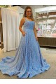 Velvet Sequin Court Train Scoop Neck A-Line Prom Dress / Evening Dress Plymouth