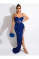Velvet Sequin Sleeveless Spaghetti Straps Royal Blue Sheath Evening Dress Plymouth