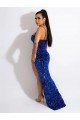 Velvet Sequin Sleeveless Spaghetti Straps Royal Blue Sheath Evening Dress Plymouth