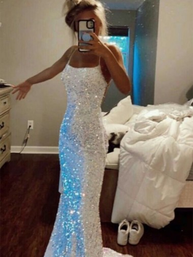 Velvet Sequin Sweep Train Spaghetti Straps Sheath Evening Dress Plymouth