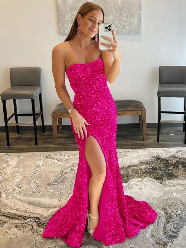 Velvet Sequin Sleeveless Strapless Fuchsia Sheath Prom Dress Plymouth