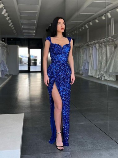 Velvet Sequin Sweep Train Spaghetti Straps Sheath Evening Gown / Prom Dress Plymouth