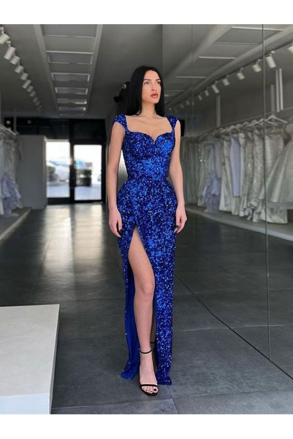 Velvet Sequin Sweep Train Spaghetti Straps Sheath Evening Gown / Prom Dress Plymouth