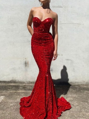 Velvet Sequin Court Train Sweetheart Mermaid Prom Dress / Evening Gown Plymouth