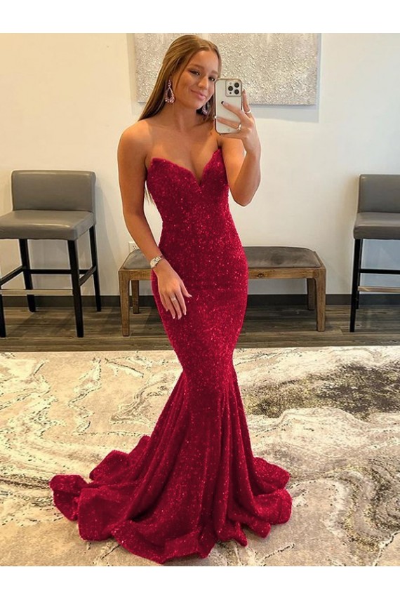Velvet Sequin Sweep Train Sweetheart Sheath Prom Dress Plymouth