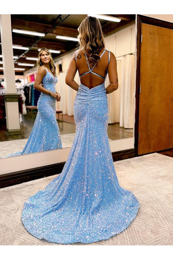 Velvet Sequin Sweep Train V-Neck Sheath Evening Gown Plymouth