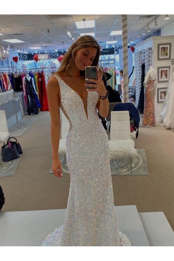 Velvet Sequin Sweep Train V-Neck Sheath Prom Dresses Plymouth