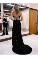 Velvet Sequin Sweep Train V-Neck Sheath Evening Dress Plymouth