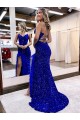 Velvet Sequin Sweep Train V-Neck Sheath Evening Dress Plymouth