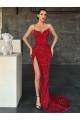 Velvet Sequin Sleeveless V-Neck Red Sheath Evening Gown / Prom Dress Plymouth
