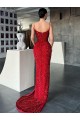 Velvet Sequin Sleeveless V-Neck Red Sheath Evening Gown / Prom Dress Plymouth
