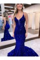 Velvet Sequin Court Train V-Neck Mermaid Prom Dress Plymouth