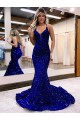 Velvet Sequin Court Train V-Neck Mermaid Prom Dress Plymouth