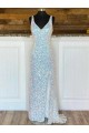 Velvet Sequin Sweep Train V-Neck Sheath Evening Gown / Prom Dress Plymouth