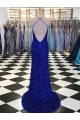 Velvet Sequin Sleeveless V-Neck Royal Blue Sheath Prom Dress / Evening Gown Plymouth