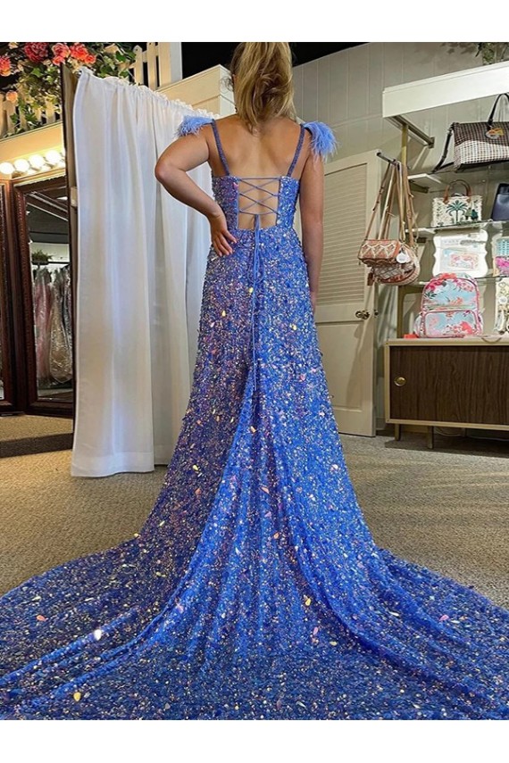 Velvet Sequin Court Train V-Neck A-Line Prom Dress / Evening Dress Plymouth