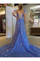 Velvet Sequin Court Train V-Neck A-Line Prom Dress / Evening Dress Plymouth