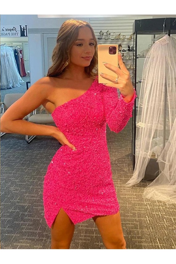 Velvet Sequin Short One Shoulder Sheath Prom Dress / Evening Dress Plymouth